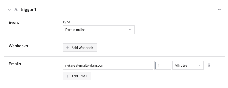 The trigger configured with an example email.