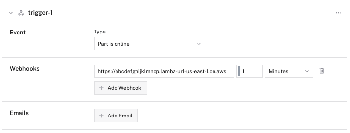 The trigger configured with an example URL.