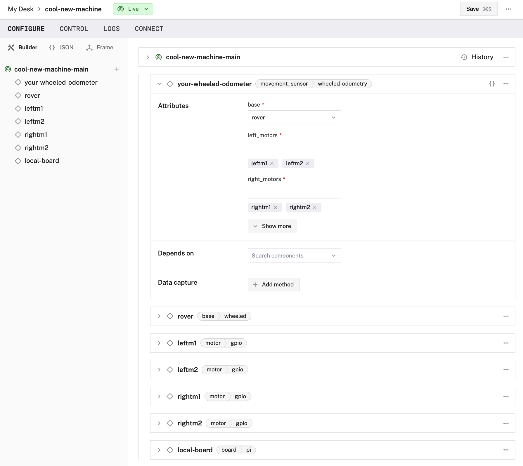Creation of an `wheeled-odometry` movement sensor.